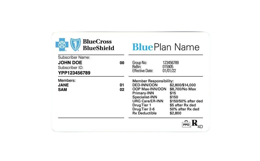 example blue cross blue shield insurance member card